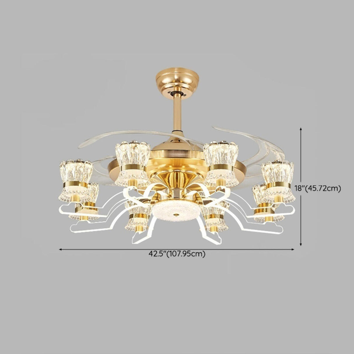 Luxury Golden Crystal Propeller Ceiling Fan with Light Image - 20