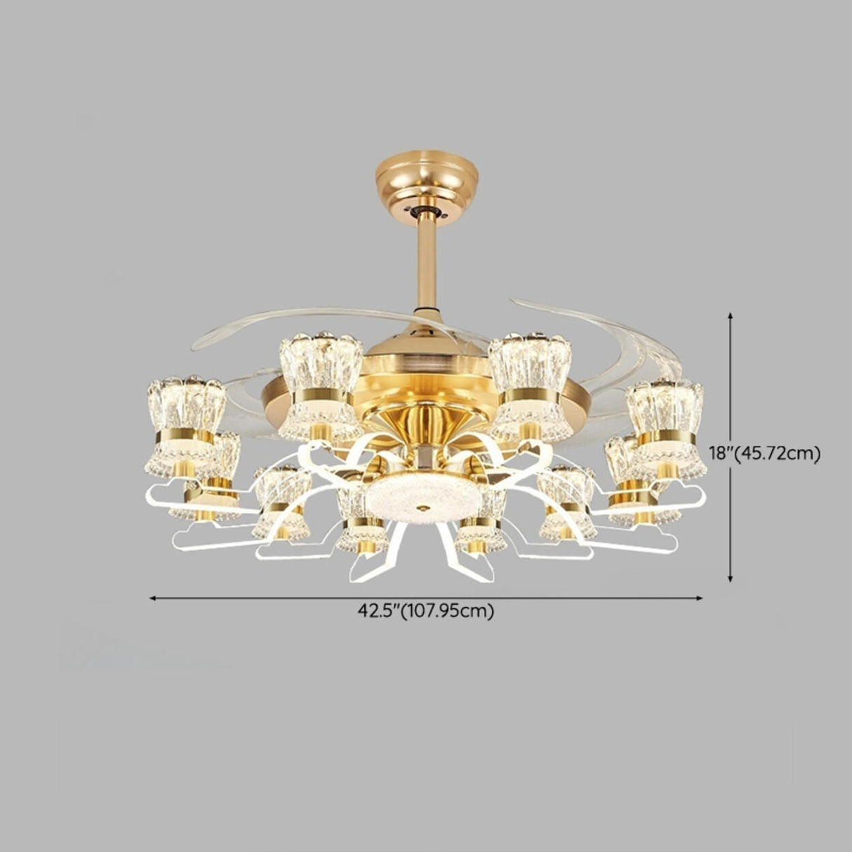 Luxury Golden Crystal Propeller Ceiling Fan with Light Image - 21