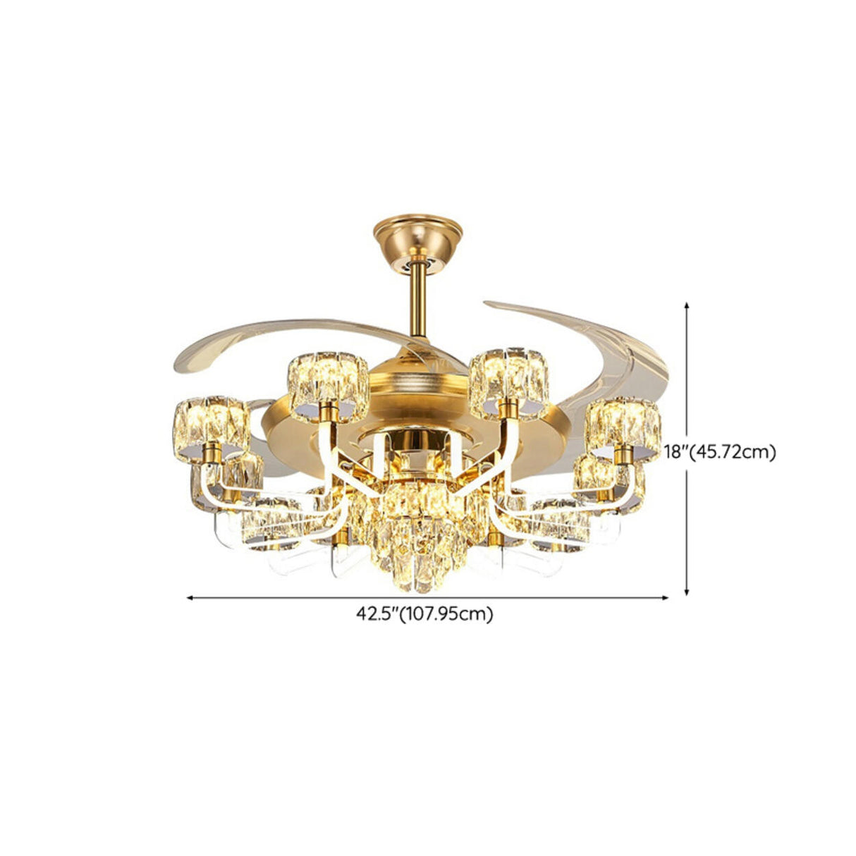 Luxury Golden Crystal Propeller Ceiling Fan with Light Image - 22