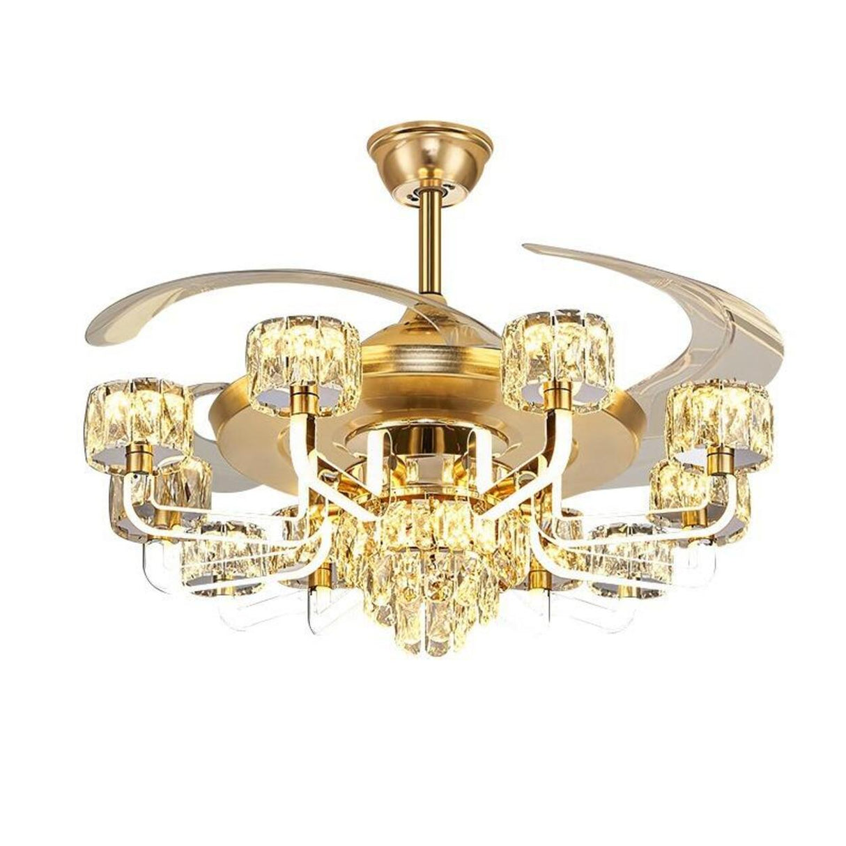 Luxury Golden Crystal Propeller Ceiling Fan with Light Image - 5