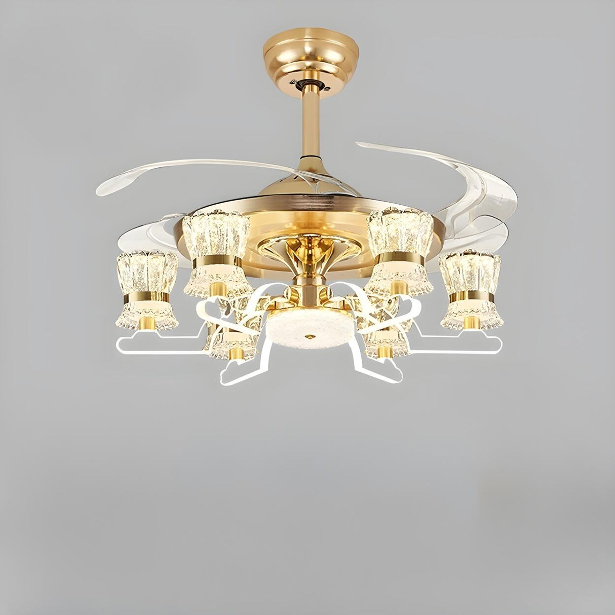 Luxury Golden Crystal Propeller Ceiling Fan with Light Image - 6