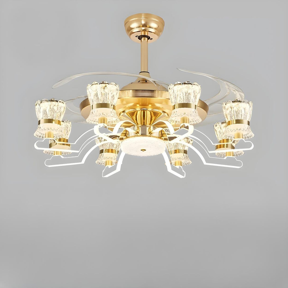 Luxury Golden Crystal Propeller Ceiling Fan with Light Image - 7