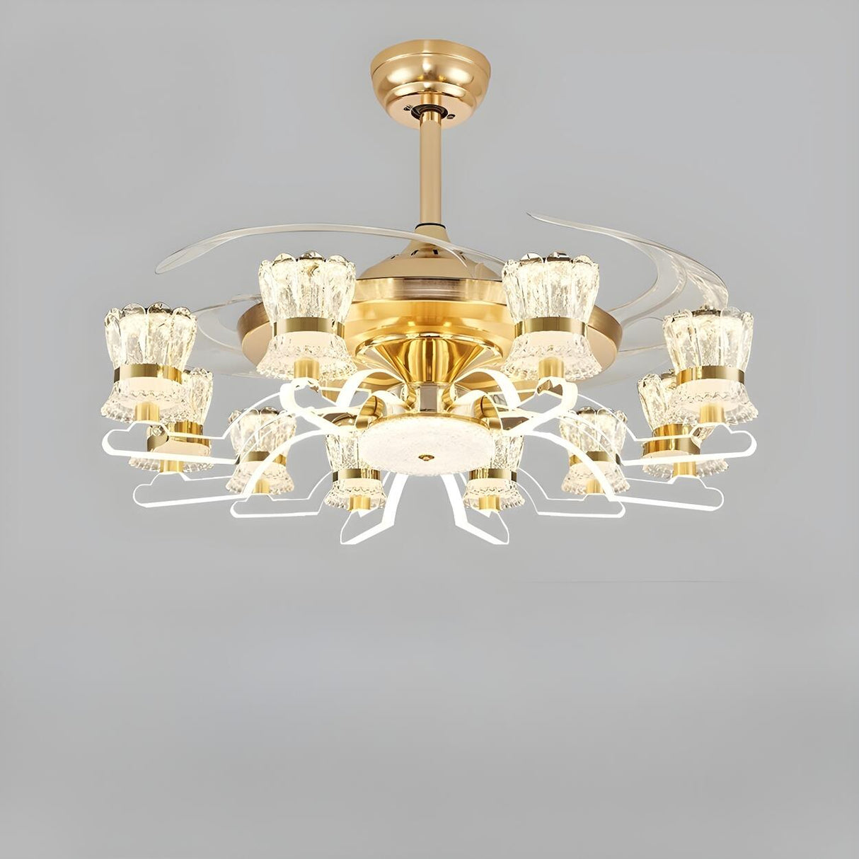 Luxury Golden Crystal Propeller Ceiling Fan with Light Image - 8