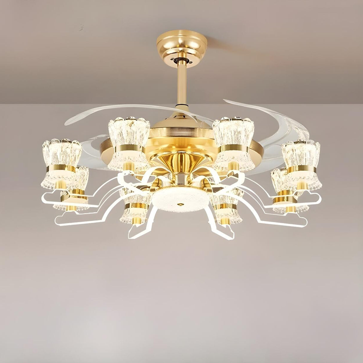 Luxury Golden Crystal Propeller Ceiling Fan with Light Image - 9