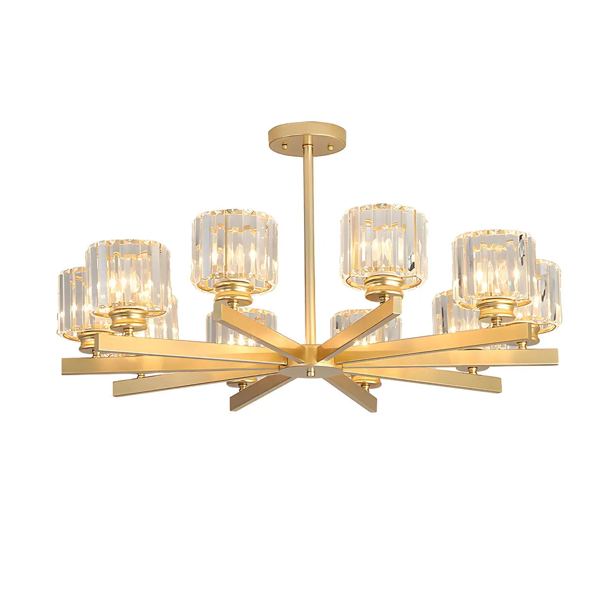 Luxury Golden Cylinder Crystal Semi-Flush Mount Light Image - 10