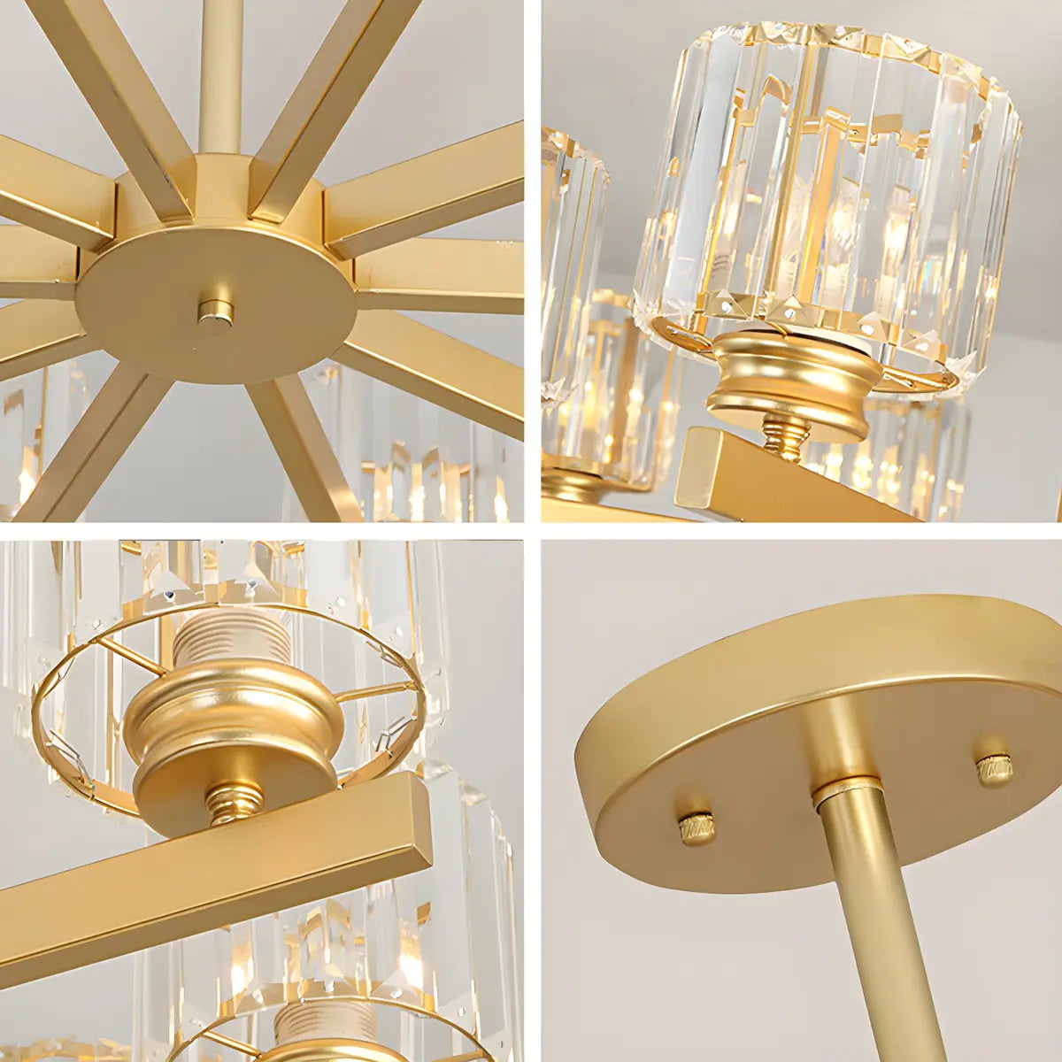 Luxury Golden Cylinder Crystal Semi-Flush Mount Light Image - 12