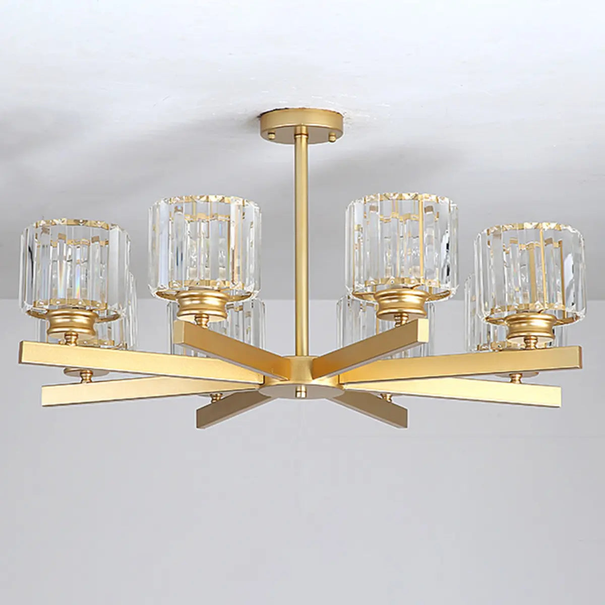 Luxury Golden Cylinder Crystal Semi-Flush Mount Light Image - 14