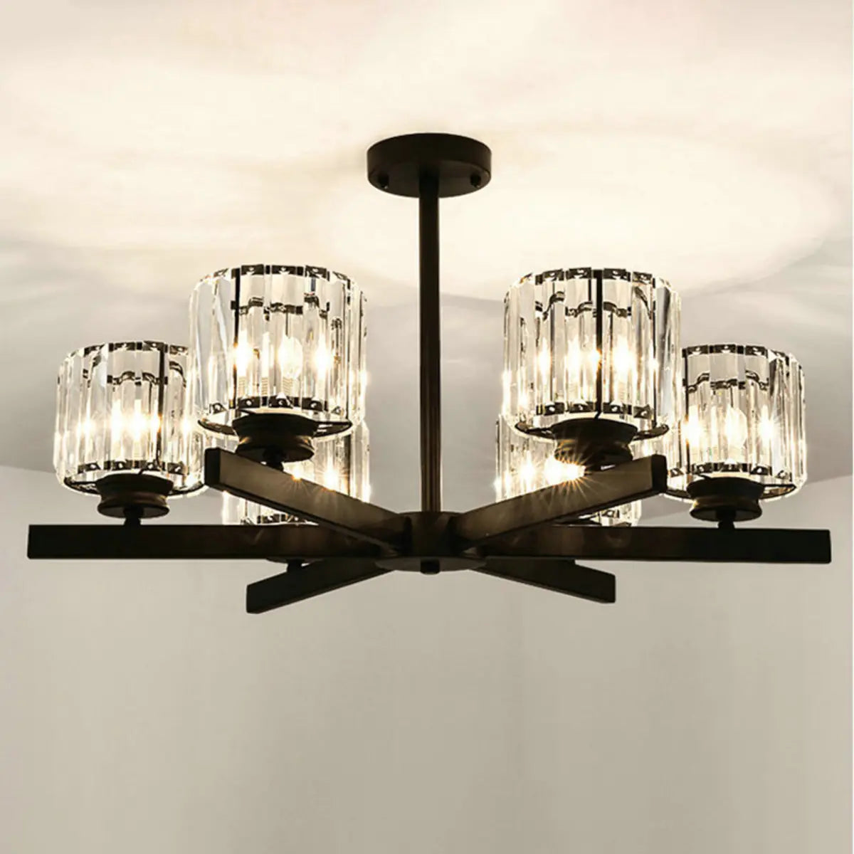 Luxury Golden Cylinder Crystal Semi-Flush Mount Light Image - 15