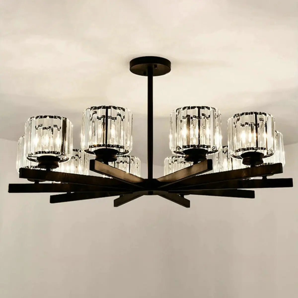 Luxury Golden Cylinder Crystal Semi-Flush Mount Light Image - 17