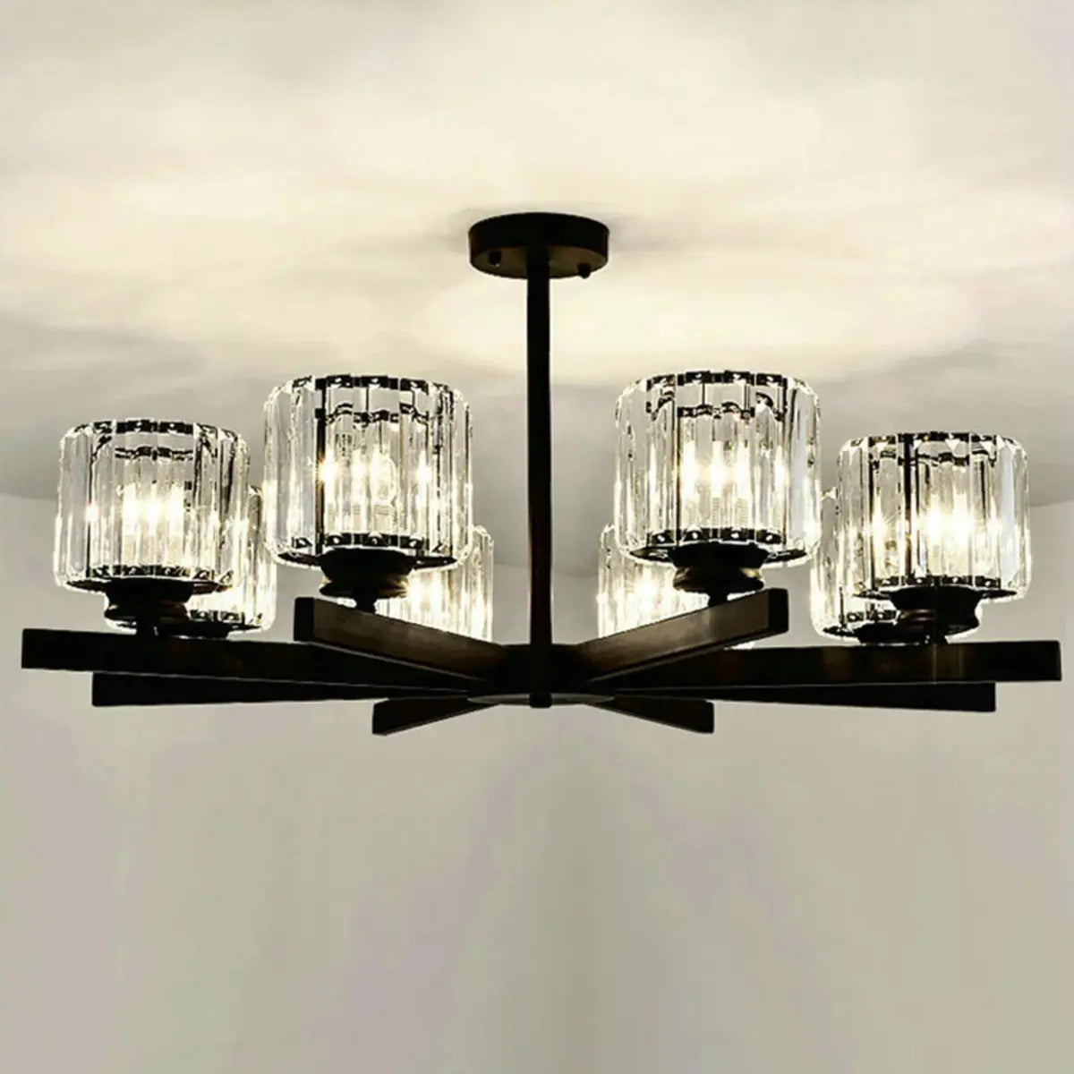 Luxury Golden Cylinder Crystal Semi-Flush Mount Light Image - 18