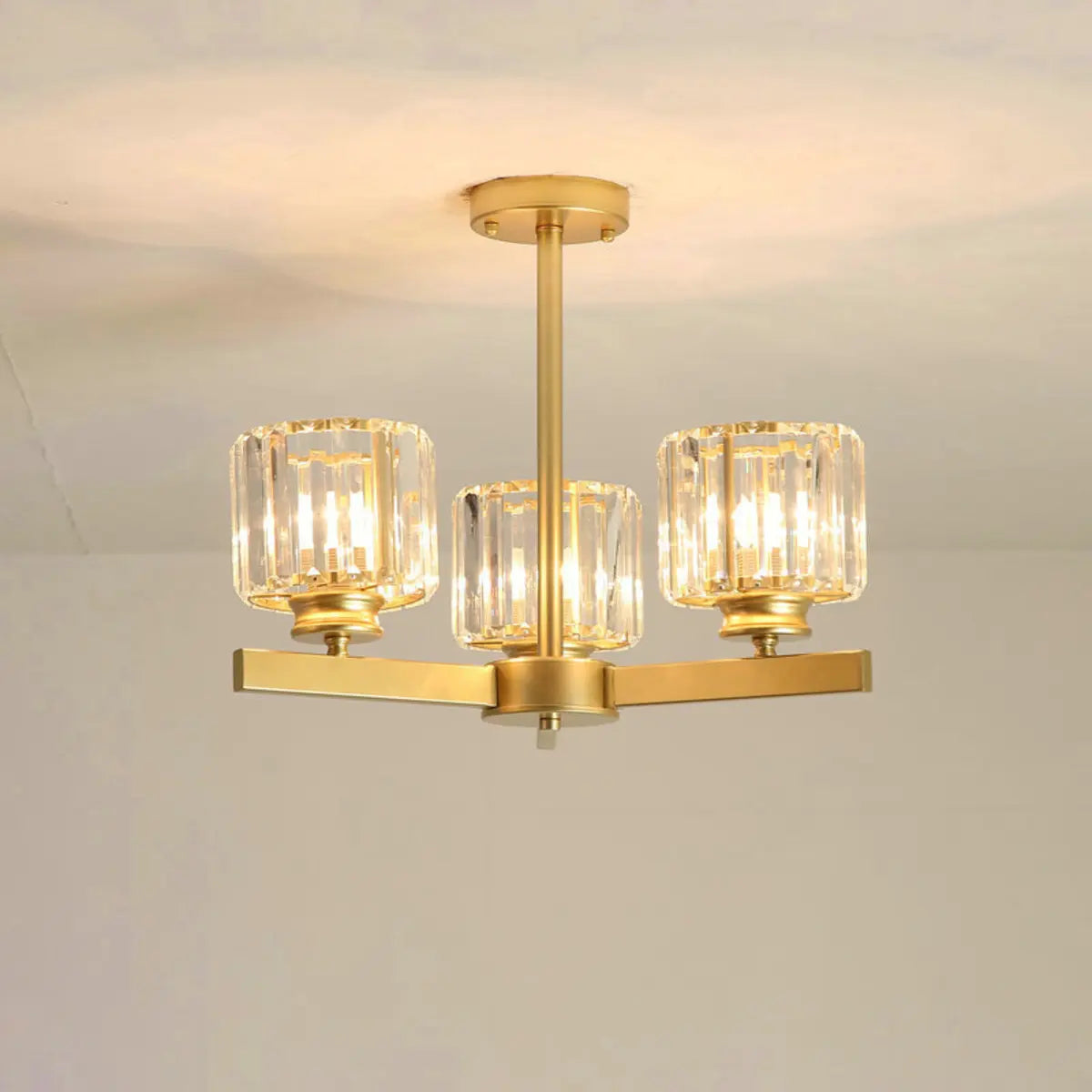 Luxury Golden Cylinder Crystal Semi-Flush Mount Light Image - 2