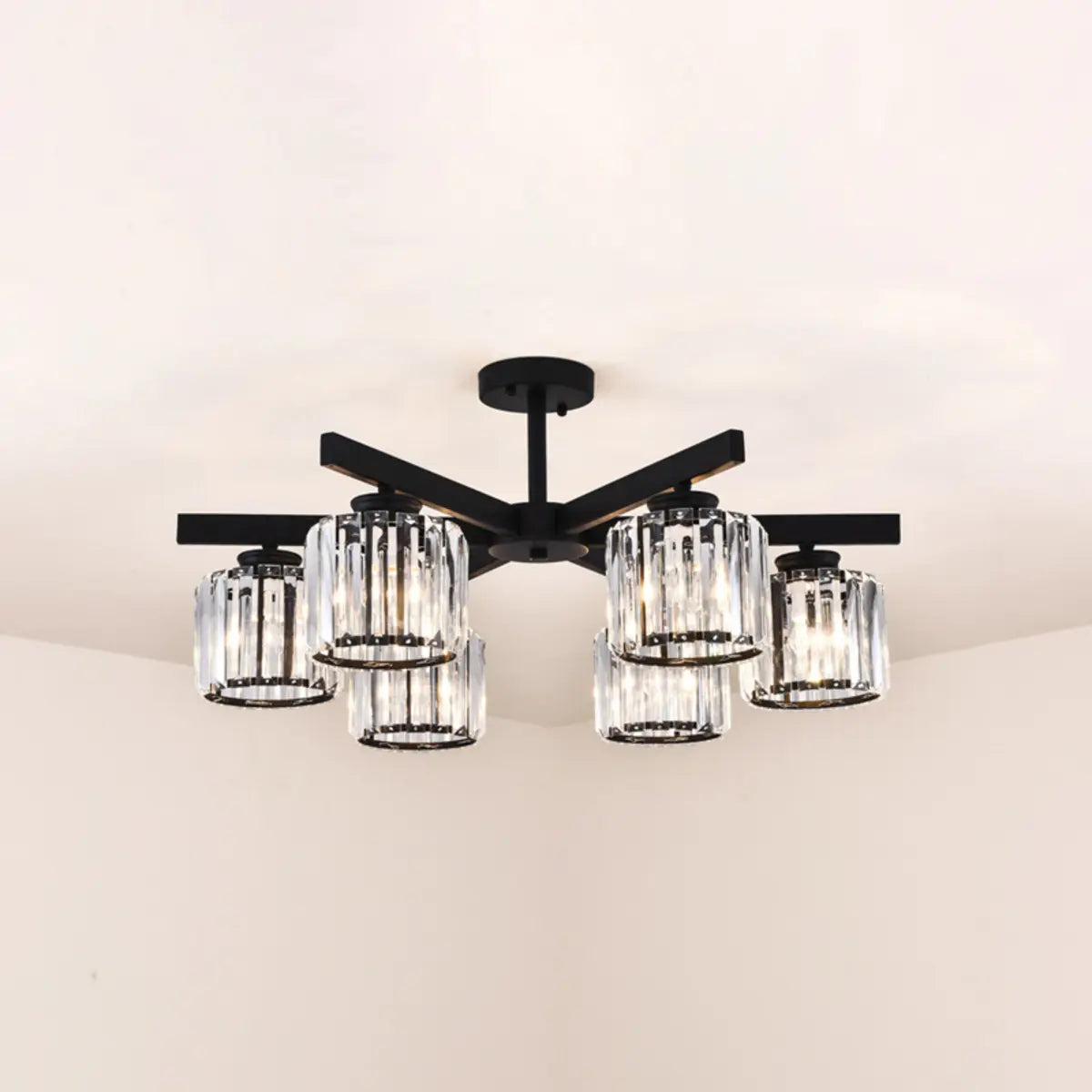 Luxury Golden Cylinder Crystal Semi-Flush Mount Light Image - 20