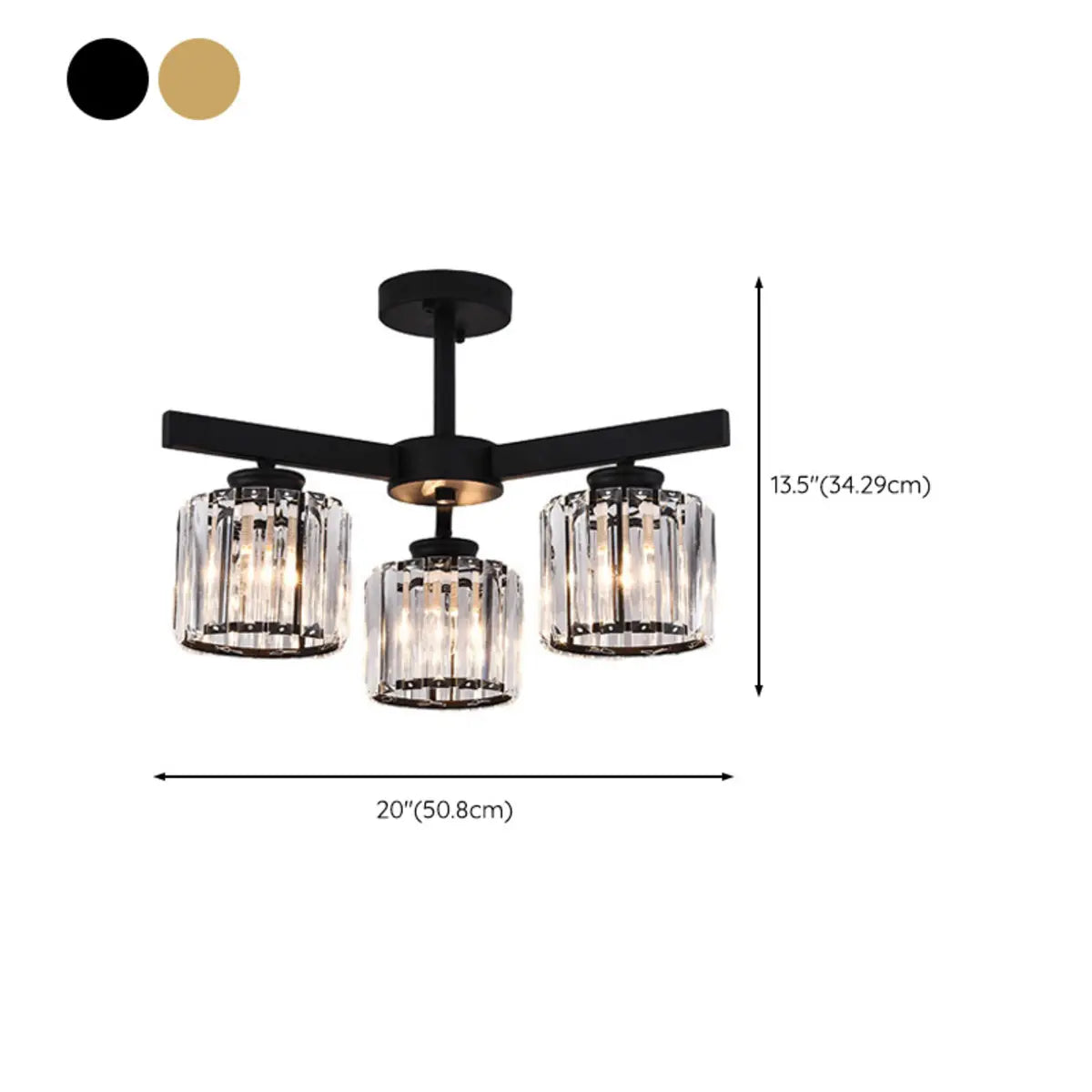 Luxury Golden Cylinder Crystal Semi-Flush Mount Light Image - 23
