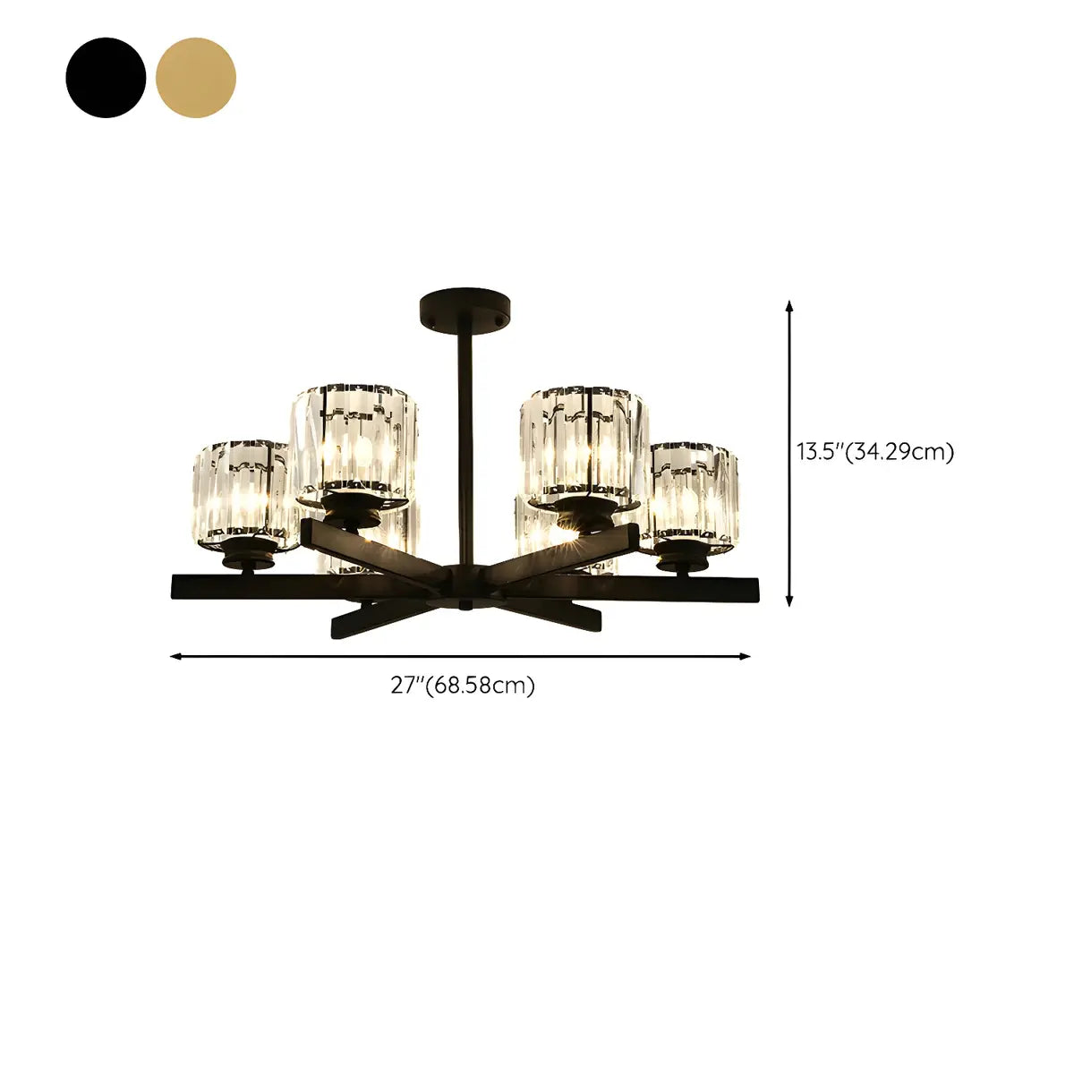 Luxury Golden Cylinder Crystal Semi-Flush Mount Light Image - 24