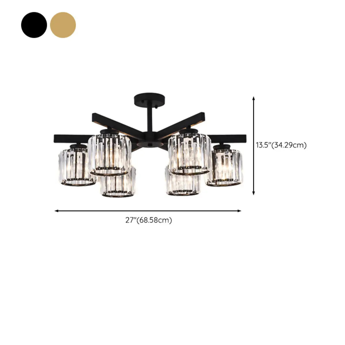 Luxury Golden Cylinder Crystal Semi-Flush Mount Light Image - 25