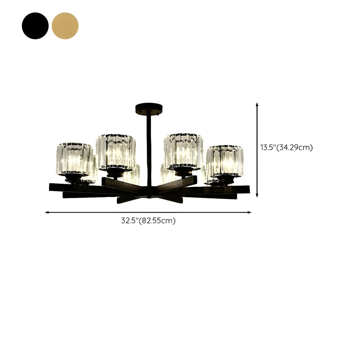 Luxury Golden Cylinder Crystal Semi-Flush Mount Light Image - 26