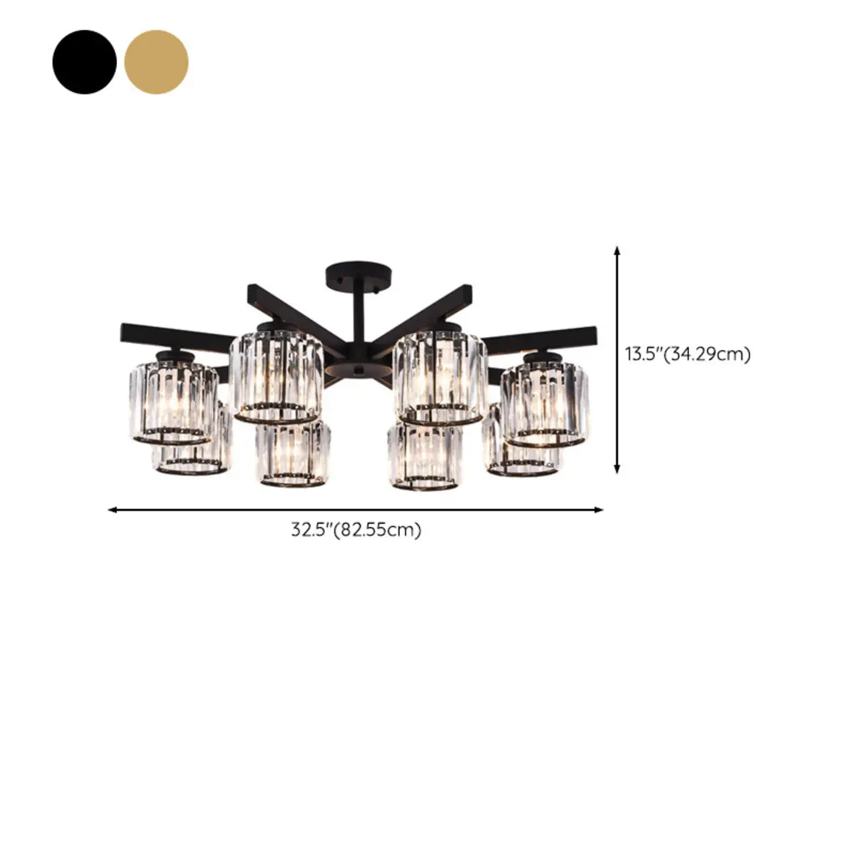 Luxury Golden Cylinder Crystal Semi-Flush Mount Light Image - 27