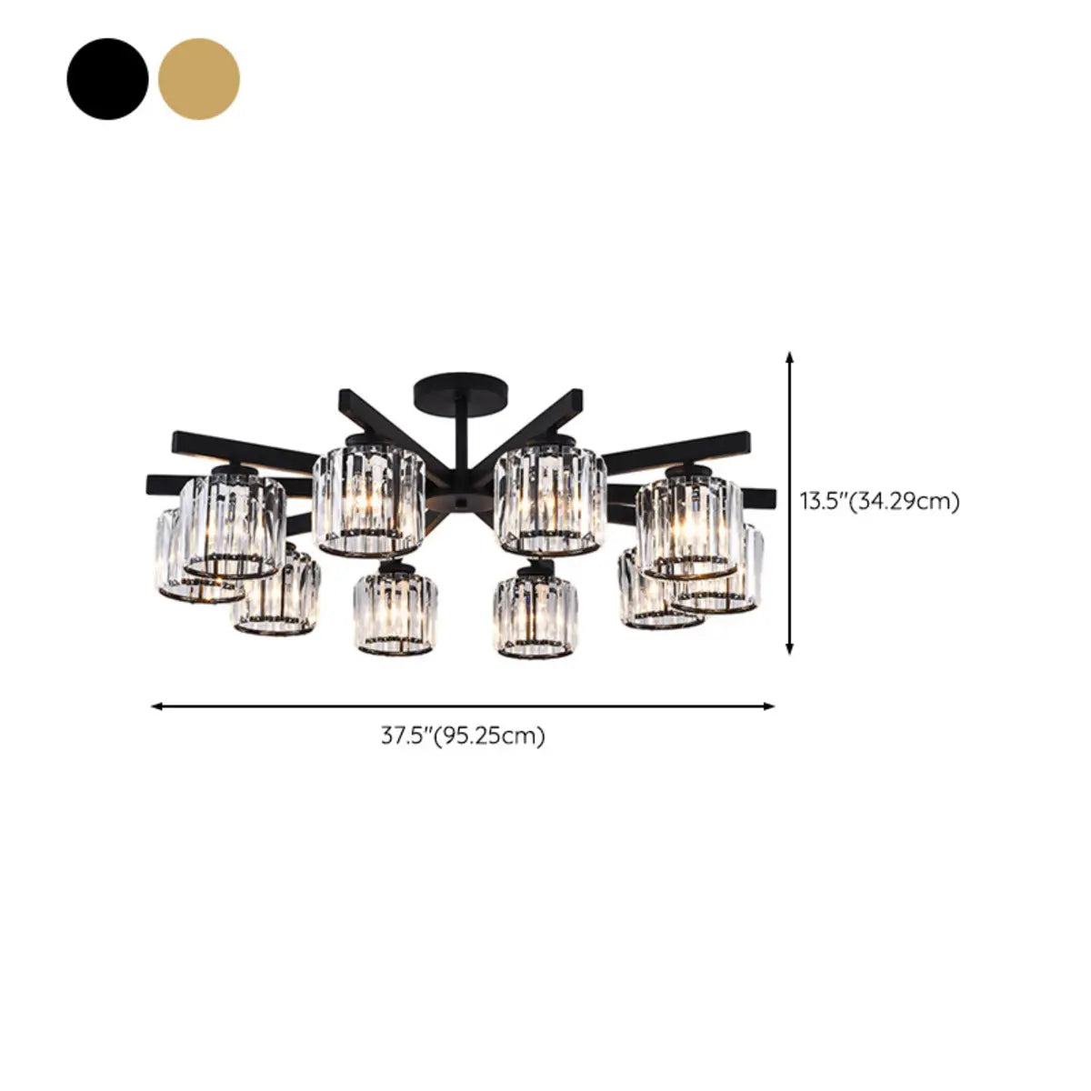 Luxury Golden Cylinder Crystal Semi-Flush Mount Light Image - 29