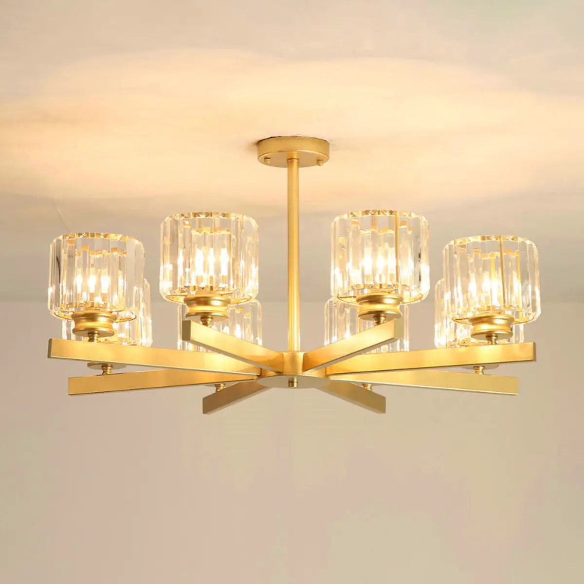 Luxury Golden Cylinder Crystal Semi-Flush Mount Light Image - 4