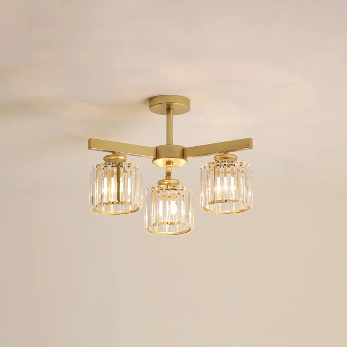 Luxury Golden Cylinder Crystal Semi-Flush Mount Light Image - 6