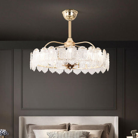 Luxury Leaf Shaped Round Chandelier Ceiling Fan Light Image - 1