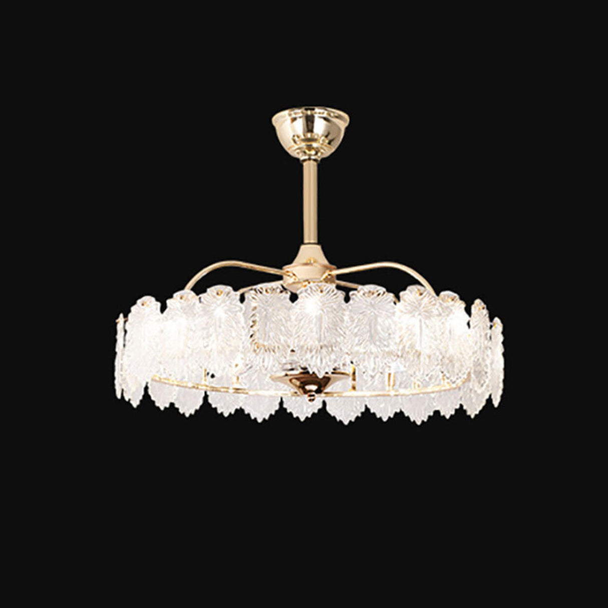 Luxury Leaf Shaped Round Chandelier Ceiling Fan Light Image - 12