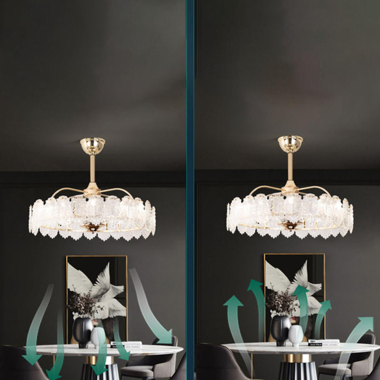 Luxury Leaf Shaped Round Chandelier Ceiling Fan Light Image - 16