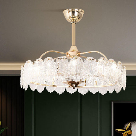 Luxury Leaf Shaped Round Chandelier Ceiling Fan Light Image - 2