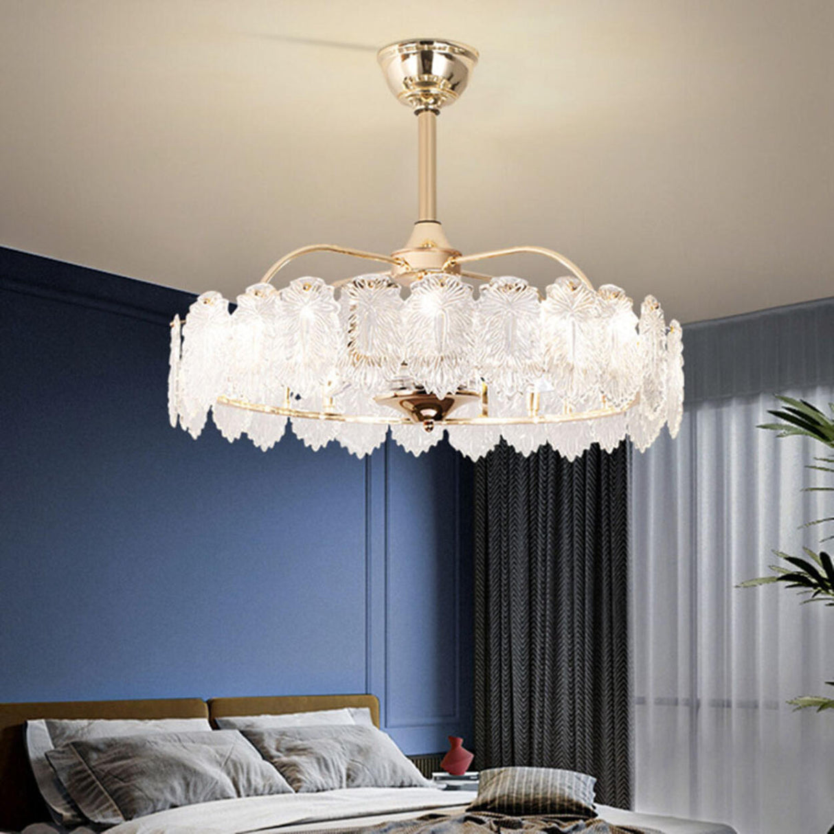 Luxury Leaf Shaped Round Chandelier Ceiling Fan Light Image - 20