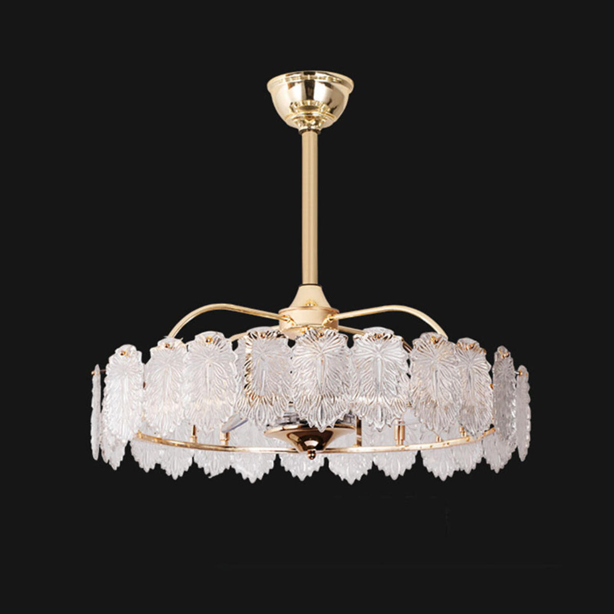 Luxury Leaf Shaped Round Chandelier Ceiling Fan Light Image - 6