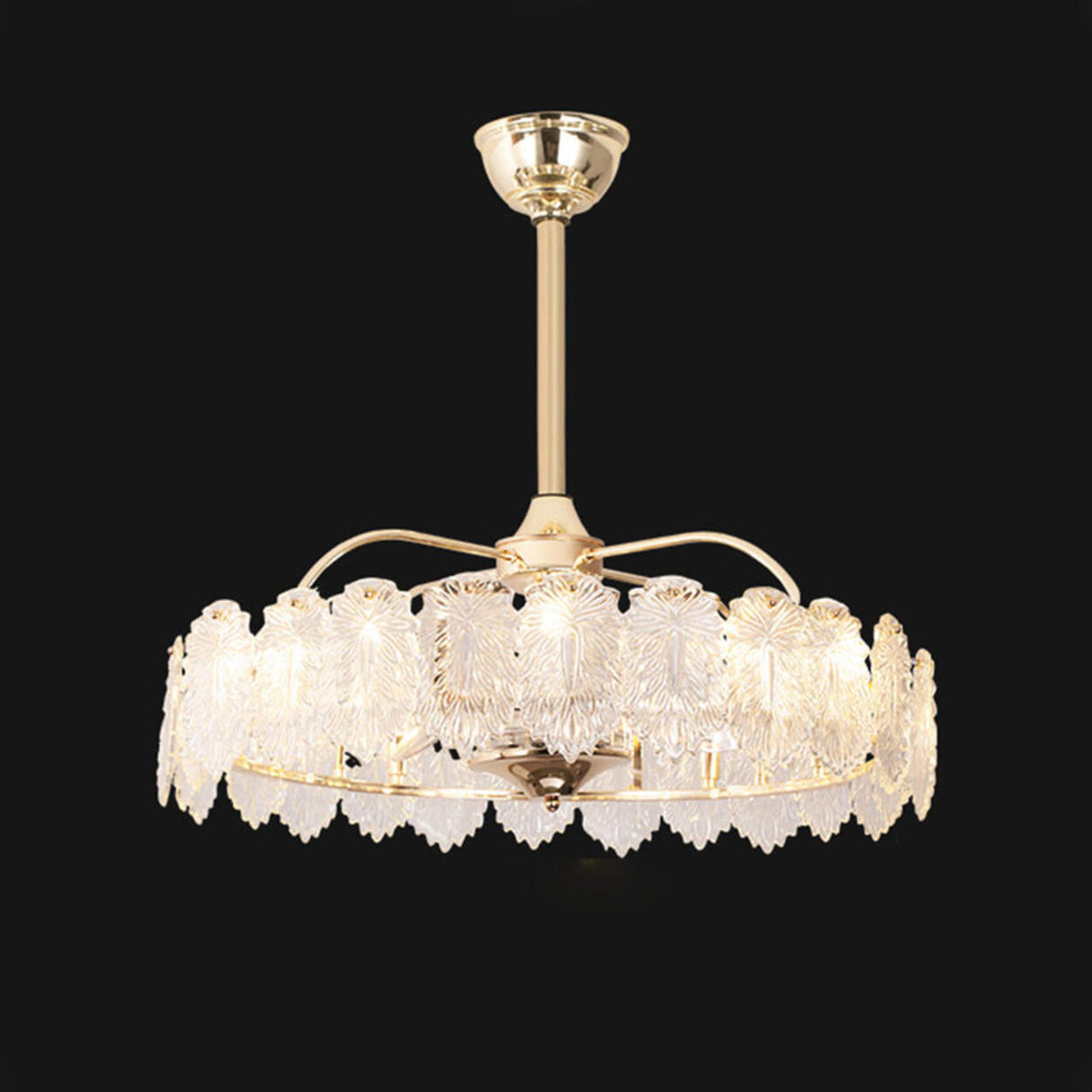 Luxury Leaf Shaped Round Chandelier Ceiling Fan Light Image - 7