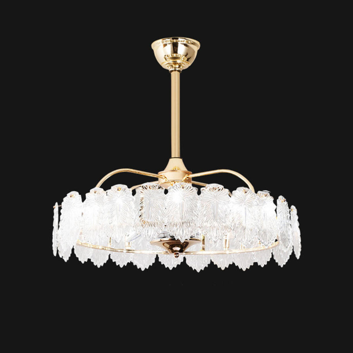 Luxury Leaf Shaped Round Chandelier Ceiling Fan Light Image - 8