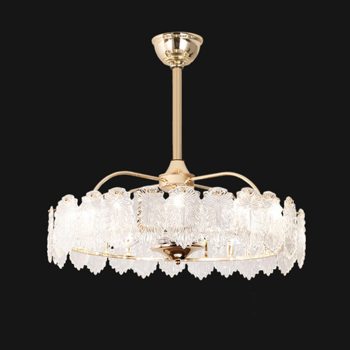 Luxury Leaf Shaped Round Chandelier Ceiling Fan Light Image - 9