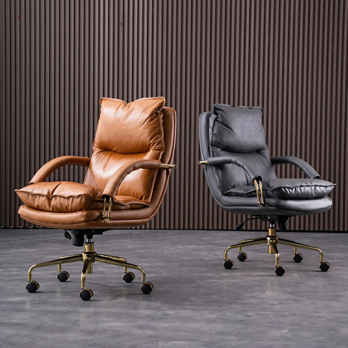 Luxury Leather Ergonomic Swivel Office Chair with Wheels Image - 1