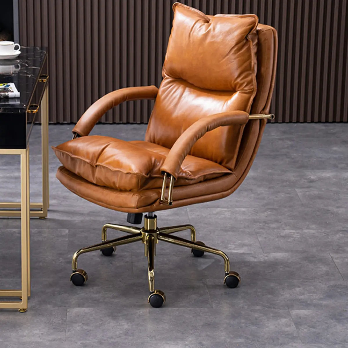 Luxury Leather Ergonomic Swivel Office Chair with Wheels Image - 2