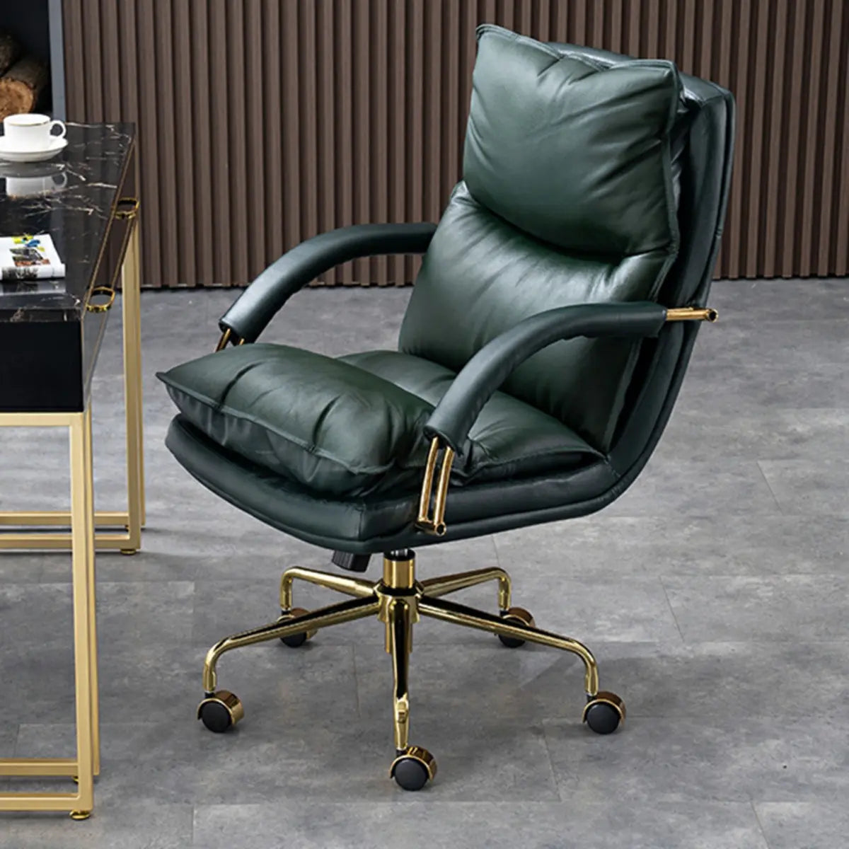 Luxury Leather Ergonomic Swivel Office Chair with Wheels Image - 3