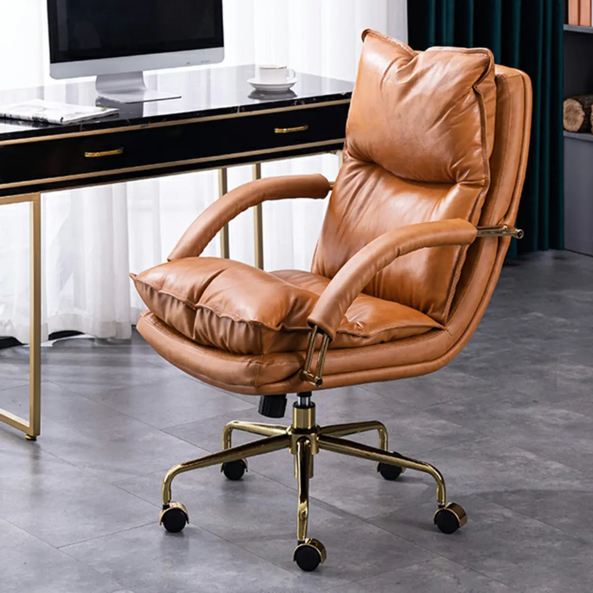 Luxury Leather Ergonomic Swivel Office Chair with Wheels Image - 6