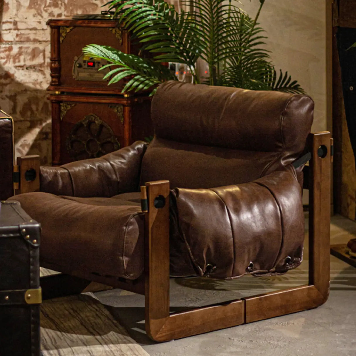 Luxury Leather Loose Back Brown Removable Cushions Accent Chair Image - 6