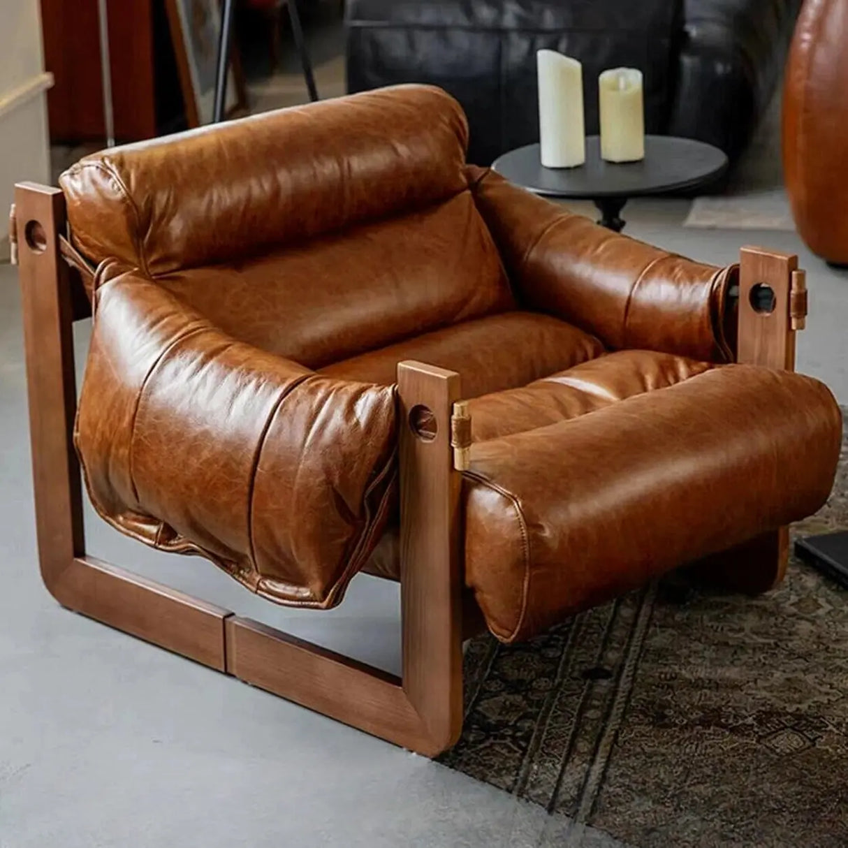 Luxury Leather Loose Back Brown Removable Cushions Accent Chair Image - 6