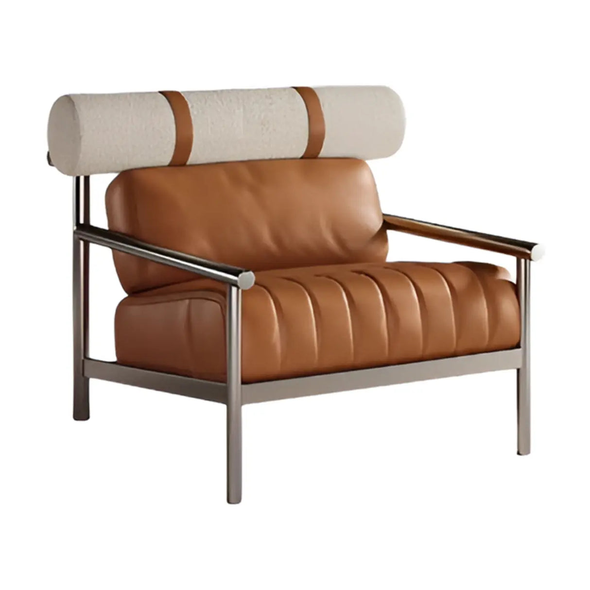 Luxury Leather Upholstery Stainless Steel Frame Accent Chair Image - 7