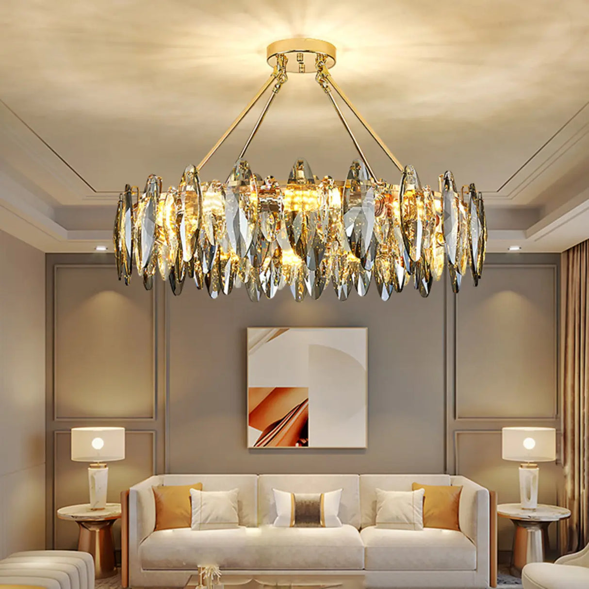 Luxury Modern Crystal Oval Round Living Room Chandelier Image - 6