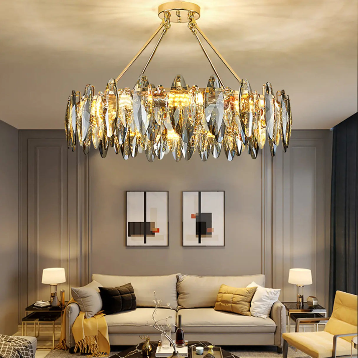 Luxury Modern Crystal Oval Round Living Room Chandelier Image - 7