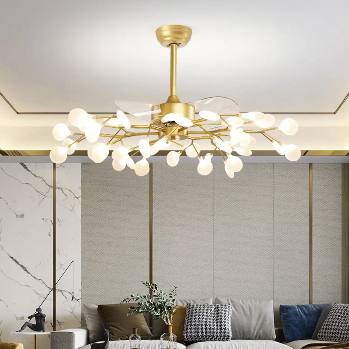Luxury Modern Gold Firefly Chandelier Fan with Light Image - 1
