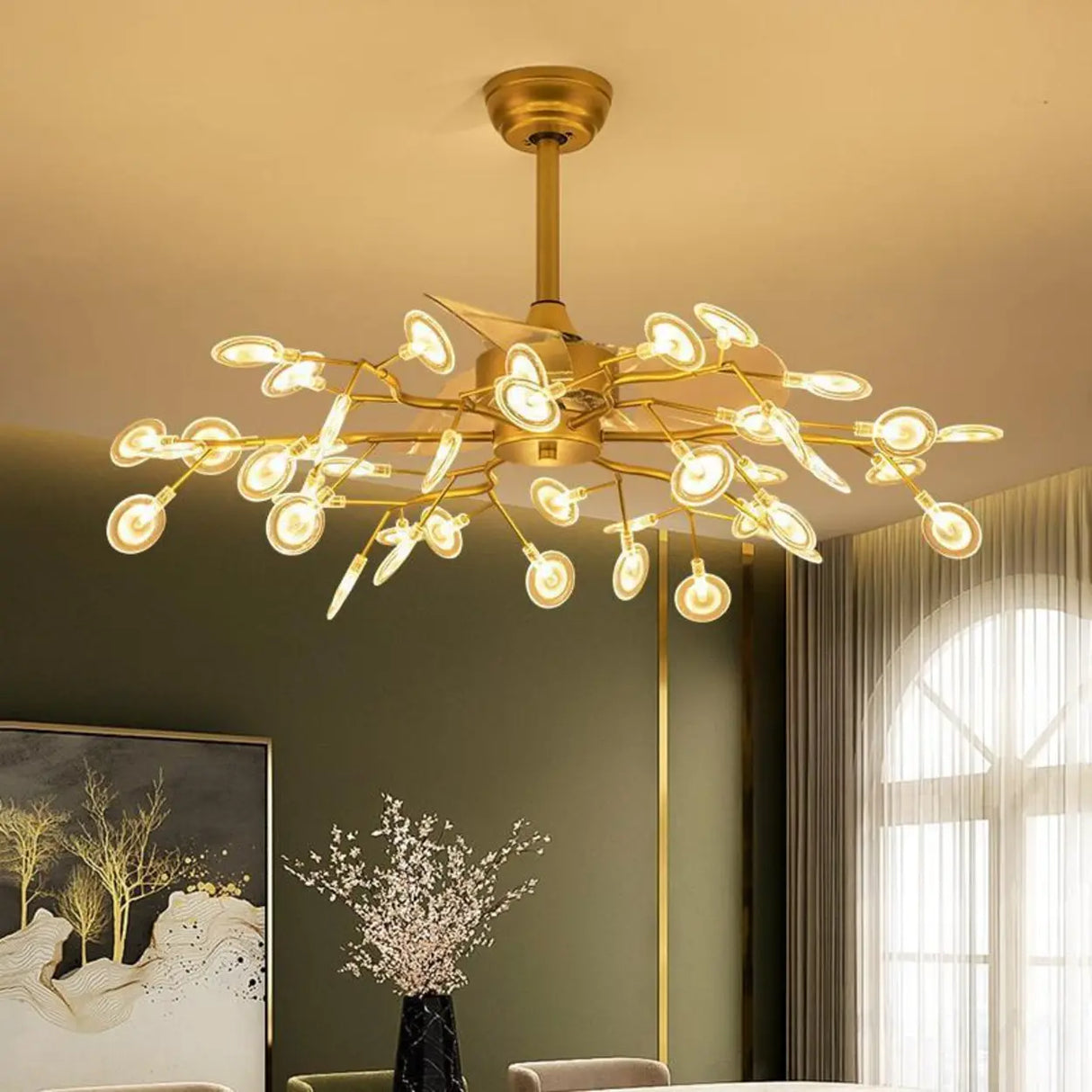 Luxury Modern Gold Firefly Chandelier Fan with Light Image - 3