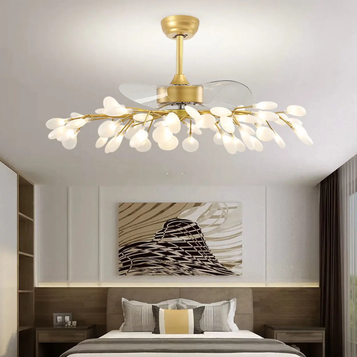 Luxury Modern Gold Firefly Chandelier Fan with Light Image - 4