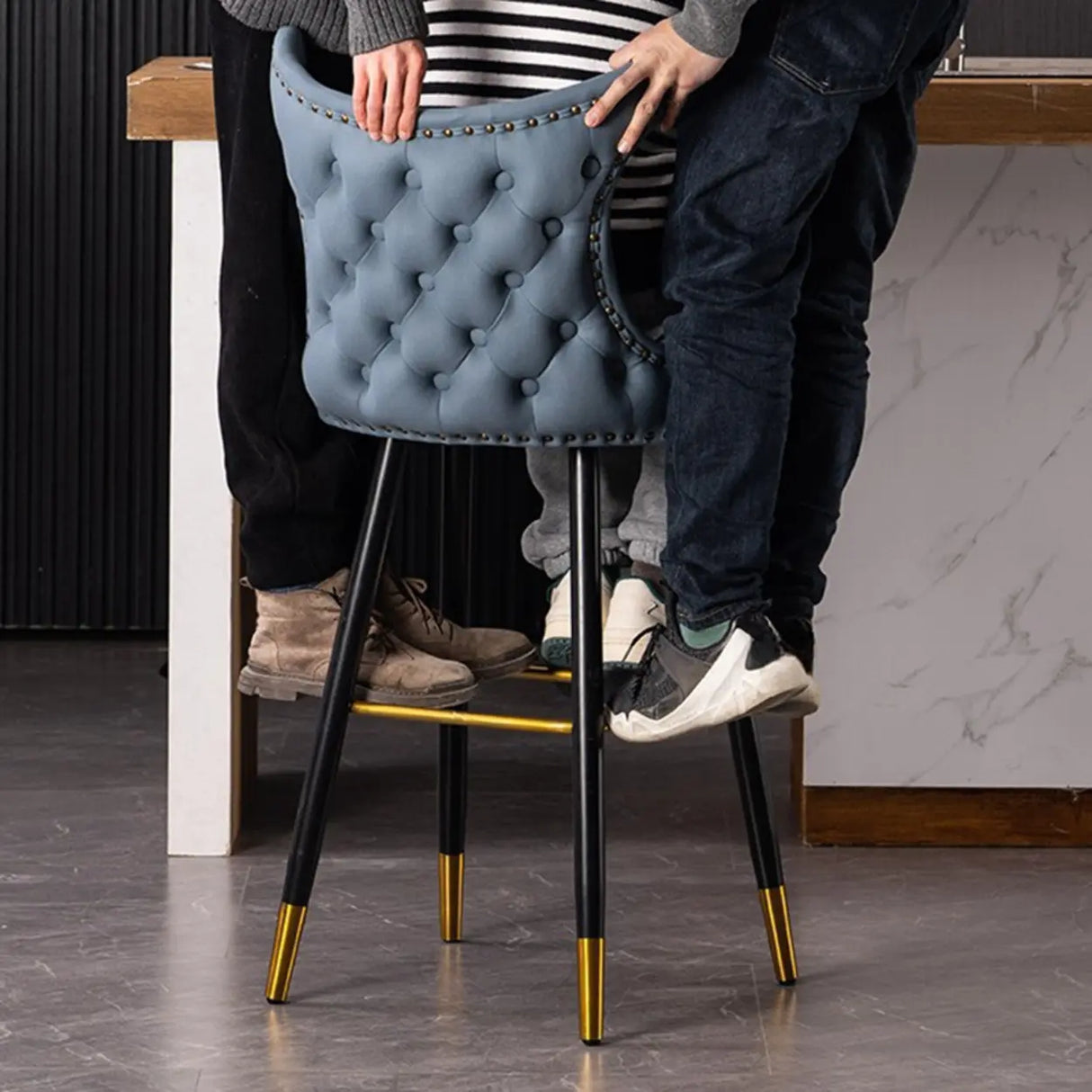 Luxury Orange Upholstered Tall Tufted Wingback Bar Stool Image - 4