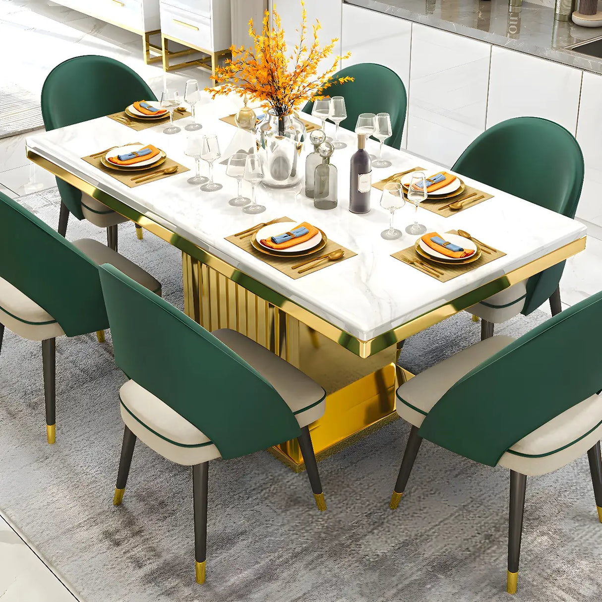 Luxury Rectangle White Marble Scratch Resistant Dining Table Image - 1