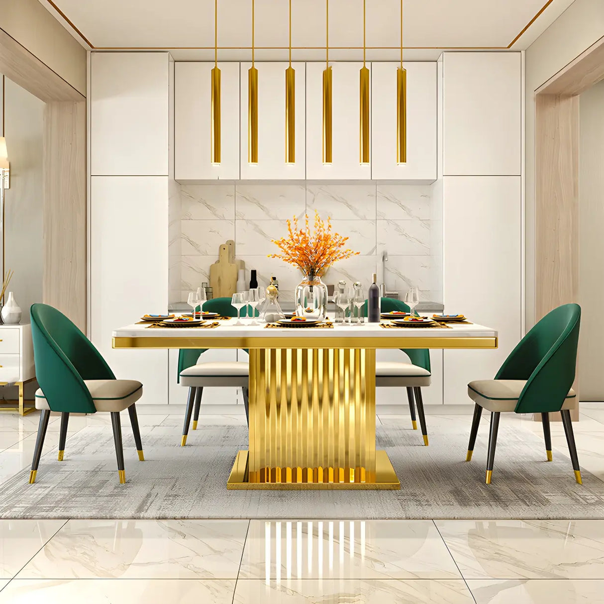 Luxury Rectangle White Marble Scratch Resistant Dining Table Image - 2