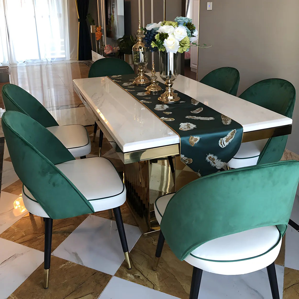 Luxury Rectangle White Marble Scratch Resistant Dining Table Image - 3