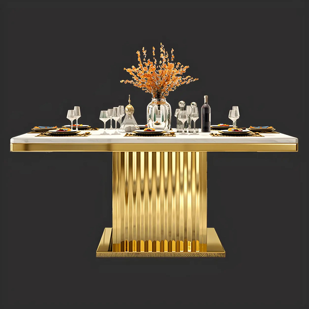 Luxury Rectangle White Marble Scratch Resistant Dining Table Image - 5